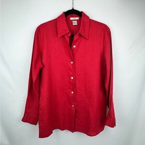 Classic Minimalistic Timeless 100% Linen Red Unisex Small Button Down Shirt Top